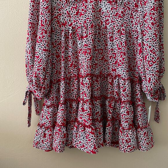 B. Darlin Dress Junior Red Long Sleeve Daisy Tiered Ruffle V-Neck Swing Sz 11/12 - Picture 3 of 11